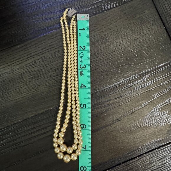 Vtg Sterling 925 Box Clasp Faux Cream Pearl Double-Strand 14" Art Deco Necklace - Picture 16 of 16